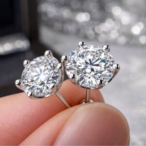Moissanite stud earrings screw back silver short post EM017-2ct-9mm[Sale]